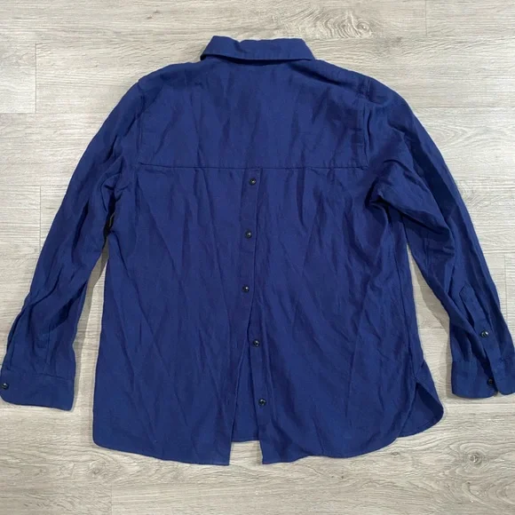 Madewell Navy Blue 100% Cotton Flannel Classic Ex-Boyfriend Button-Back cons - Picture 7 of 8